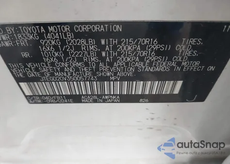 2005 Toyota Rav4 z USA, uszkodzony, nr VIN JTEGD20V350057743